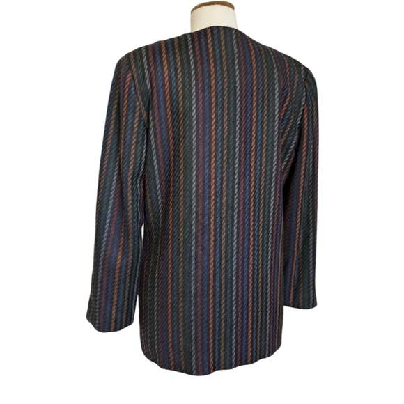 Vintage Blazer - Wool Blend Striped One Button Blazer Jacket Size Medium - Picture 7 of 12